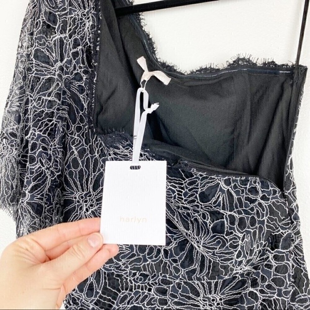 Harlyn Floral One Shoulder Lace High Low Cocktail Dress Black Size S NWT - Picture 9 of 12